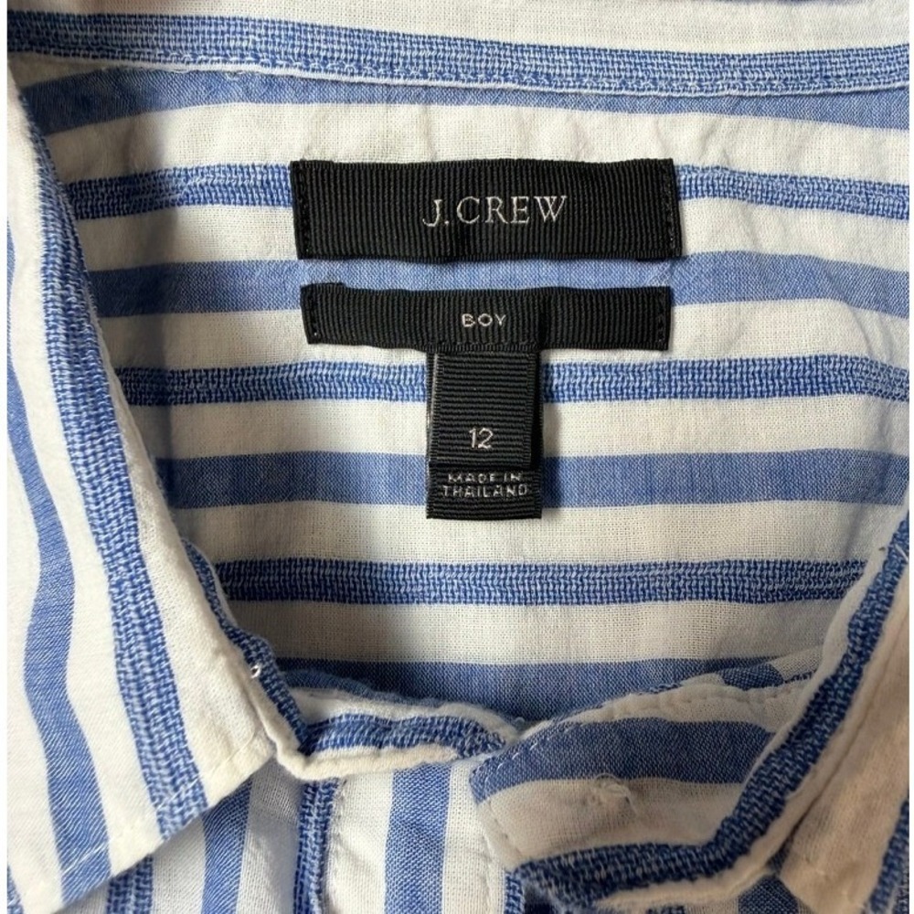 J. Crew Button Down Women 12 Blue Boy Fit Striped Cotton Blend A5401 Long Sleeve - Picture 3 of 9
